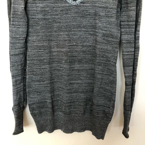 Free People Gray & Black Long Sleeve Lace Mock Neck Top - Picture 3 of 6